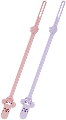 BEBOAN Silicone Pacifier Holder Clips for Baby Girls, 2 Pack Neutral Newborn Teething Paci Leash Straps Stretchable Cord Toys, Adjustable Length(Pink&Purple)