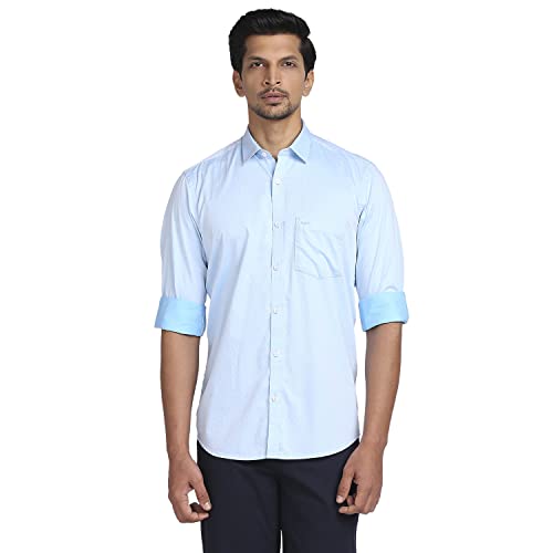 Image of Colorplus Men's Pure Cotton Weft Chambray Pattern Tailored Fit Spread Collar Full Sleeve Casual Shirt
