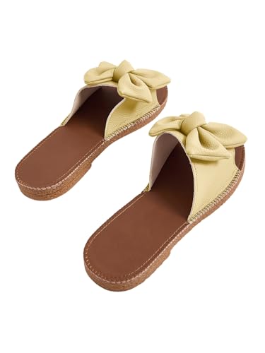 Image of Verdusa Women's Bow Flat Sandals Leather Open Toe Flats Summer Vacation Shoes Beach Sandals Outdoor Slippers