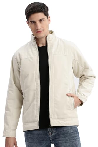 Image of SHOWOFFFF Men Solid Bomber Jacket | Mock Collar Full Sleeves Nylon Jacket for Mens | Slim Fit Regular Length Jacket for Men's