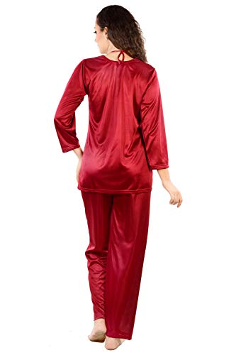 Image of Women's Satin Full Sleeve Night Suit Set of Top & Pyjama