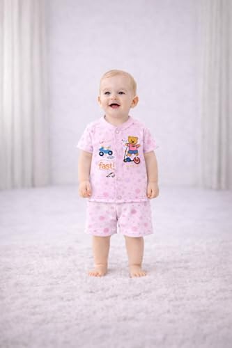 Image of Shyamcollections Baby's Boy's Girl's Full Sleeves 100% Cotton Vests, Jhabla T-Shirt with Shorts Set of 3 Dress for Kids Infant Toddler New Born Baby Clothes