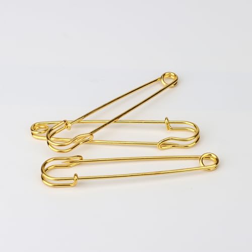 50 PCS 3 Inch (75m) Safety Pins for Clothes Leather Canvas Blankets Crafts Skirts Kilts Heavy Duty Oversized Safety Pins for Clothes in Gold Dulinkas