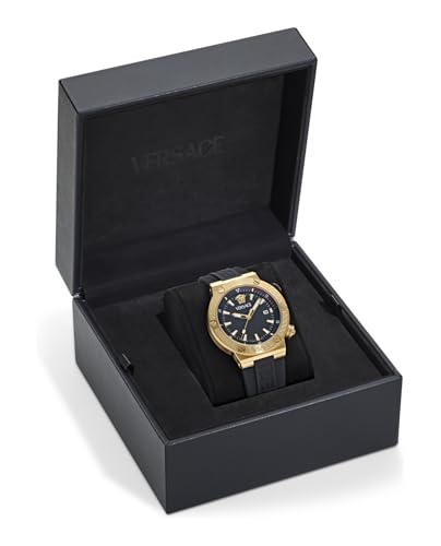 Versace Greca Logo Diver Collection Luxury Mens Watch Timepieces with a Black Strap and Dial Featuring a Gold Case4
