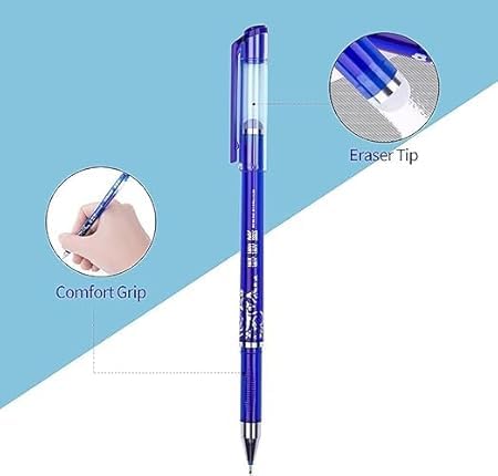 Image of INK SPOT Erasable Pen Pack of 12 Smooth Writing Blue Ink Rub Clean Pen with Eraser Heat Sensitive Ink for Students School Exam Notes Handwriting Practice