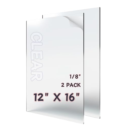 KLEAMLON Plexiglass Sheets 12X16 1/8 Inch Thick,Glass Panels Cut to Size Plexiglass,Clear Acrylic Sheet ，Acrylic Board Panel Sign，Picture Frame Glass Replacement，Plastic Frames for Display (2 Pcs