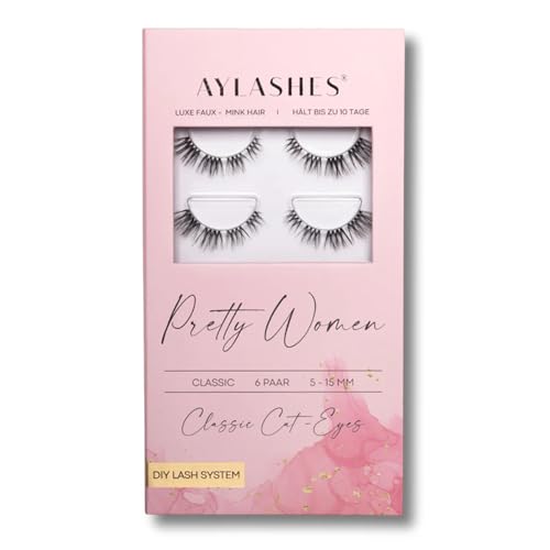 AYLASHES - DIY Wimpernextensions Maxi Box Pretty Women | 6 Paar Wimpern | bis zu 7 Tage Halt | Wimpern DIY Set für zu Hause | künstliche Wimpern | Klebewimpern | Cat eye lashes | lash extension set