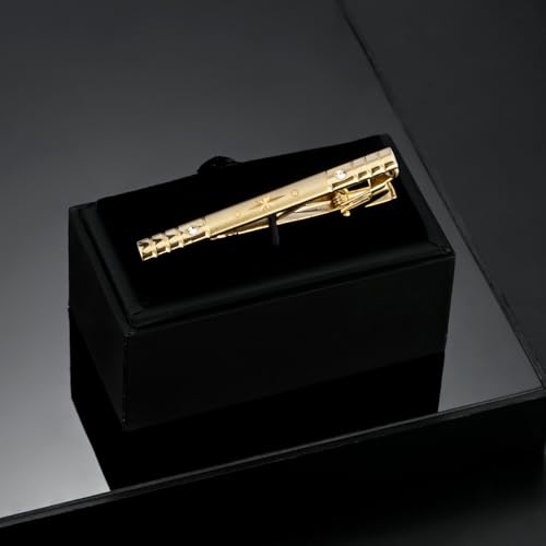 Image of Wynameleri Fashion Tie Pin Gold Plated with Rhinestones for Men in Gift Box