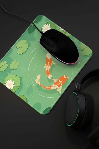 Image of Mouse Pad for Laptop & Desktop | 9x7 Inch Anti-Fray Stitched Edges | Non-Slip Rubber Base | Desk Setup Accessory for Students, Gamers & Professionals (Fish in Pond)