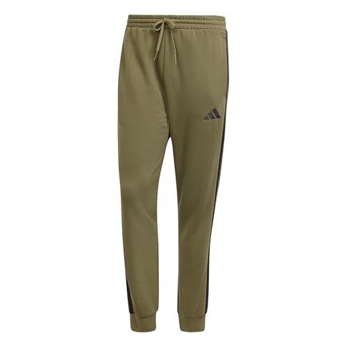 adidas Homme Essential Three Stripes Fleece Pant, Olive strata/Black, S adidas Homme Essential Three Stripes Fleece Pant, Olive strata/Black, S