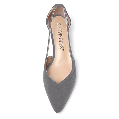 SHOWFOREST Womens Solid Pointed Toe Slip On Wedding Suede Dress Kitten Low Heel Pumps Shoes 1.5 Inch3