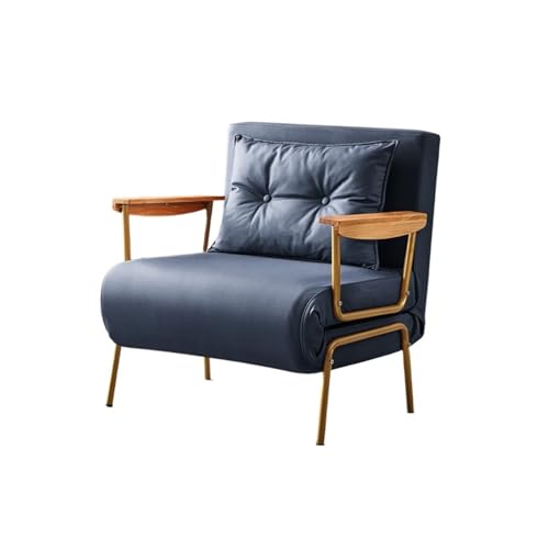 FZL02068LM Sillón cama con asiento ajustable, de piel sintética, para uso doméstico, apto para salones y oficinas, sofá cama plegable (azul oscuro, 80 cm)