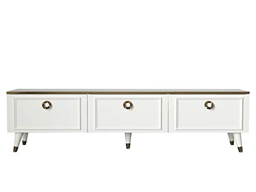 moebel17 5187 Cornelia TV Lowboard Board Fernsehtisch Tisch Wohnwand, Weiß, Holz, viel Stauraum mit 3 Türen, für Wohnzimmer,