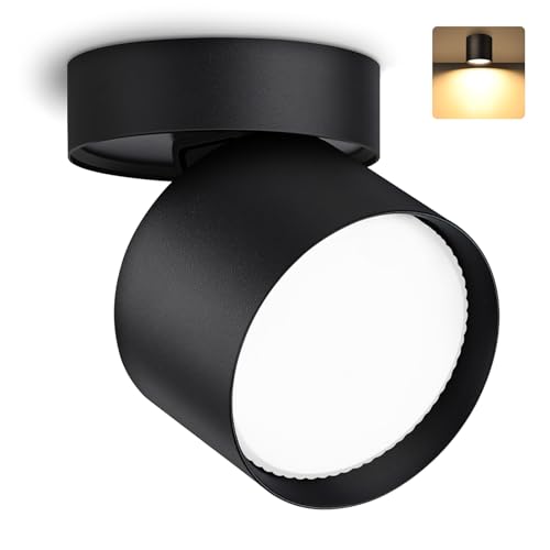 KYOTECH Schwenkbar LED Aufbauspot 230V &Oslash;82&times;80mm Deckenspots Schwarz Aufbaustrahler Flach inkl. 6W 550LM GX53 LED Leuchtmittel Warmwei&szlig; 3000K Aufputz Spots Rund Deckenleuchte