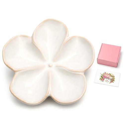 Ceramic Flower Jewelry Ring Trinket Dish Tray, Gifts for Women, White - image 1
