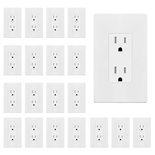 ENERLITES 20 Pack White Decorator Receptacle with Screwless Wall Plate Standard Electrical Wall Outlet 15A 125V Self-Grounding 2-Pole 3-Wire 5-15R UL Listed 61502-TR-WSID Tamper Resistant