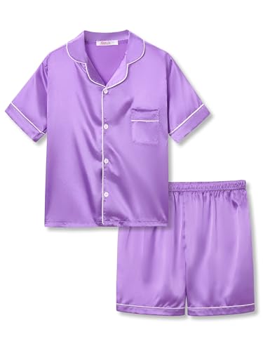 Topgal Satin Pajamas for Girls – Coat Style Silky Button Down PJ Set Size 6-16
