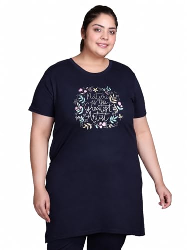 Image of In Love Women's Printed Cotton Plus Size Longline T-Shirt with Pockets | Cotton fabric - soft longline T-shirt with easy plus-size fit