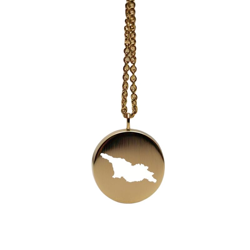 Colgante mapa de Georgia en plata de ley y oro de 14k, medallón redondo grabado de 24 mm de lujo