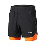 Lixada Men's Running Shorts, 2 in 1 Quick Dry Breathable Exercise Active Training Jogging Shorts Marathon Sport with Pockets Without Pockets 10 Colours S-XXL Black/Orange