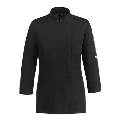 EGOCHEF Chaqueta de cocinero para mujer, 100% microfibra, negra, con botones automáticos, manga larga y espalda transpirable en Air Plus Negro M Cover