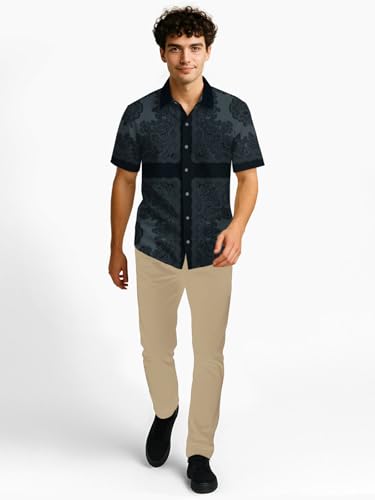 Image of BULLMER Trendy Regular Fit Cotton Blend Printed Casual Half Sleeve Shirt for Men | Stylish Mens Casual Shirts | Shirts for Men