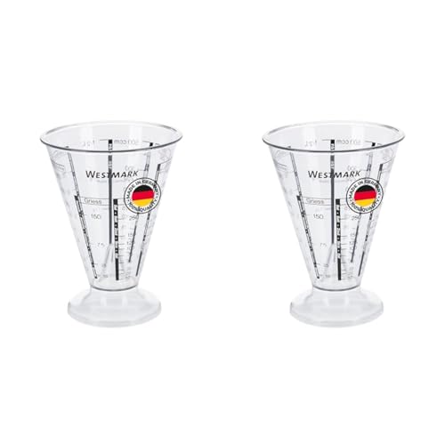 Westmark Messbecher, Mit Feinmesskegel, mehrsprachigen Messskalen und verschiedenen Maßeinheiten, Trichterform, Füllvolumen: 0,5 Liter, Kunststoff, Gerda, Transparent, 30762270 (Packung mit 2)