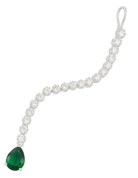 Tanaira Rhodium-Plated Maang Tikka for Women & Girls | Crystal Hair Accessory | American Diamond (AD) Studded Bridal Wedding Jewelry,Trending Style (Green)