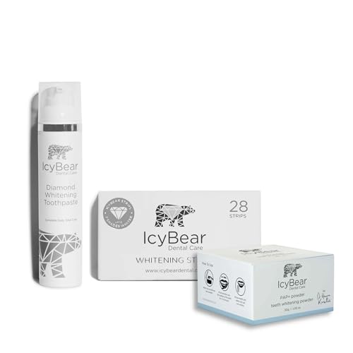 ICY Bear Dental Composite Care Bundle - 28 Teeth Whitening Strips + 100ml Stain Removal Toothpaste + Pap+ Powder for Brightening & Maintaining Composite Bonding & Veneers Restorations