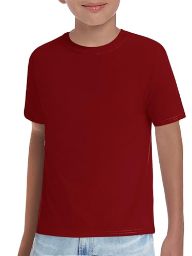 Haloumoning Boys T-Shirts Kids Short Sleeve Crewneck Solid Basic Tees Casual Tops 5-14 Years