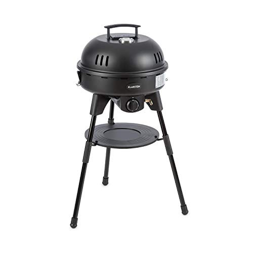 Klarstein Black Hawk BBQ Gasgrill - Leistung: 4 kW, Durchmesser: 47 cm, Temperatur: 50-400 °C, integriertes Thermometer, Grillrost aus Edelstahl, emaillierter Stahlgrillteller, Räucherschale