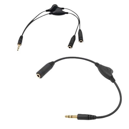 RecDec 2 Pack Wired Earbuds Volume Control with 1/8 Inch TRS Jack Plug 3.5mm Headphone Extension Cables Dual Headset Adapter Inline Audio Splitter for Phone Tablet MP3 Player Speaker Music Sharing