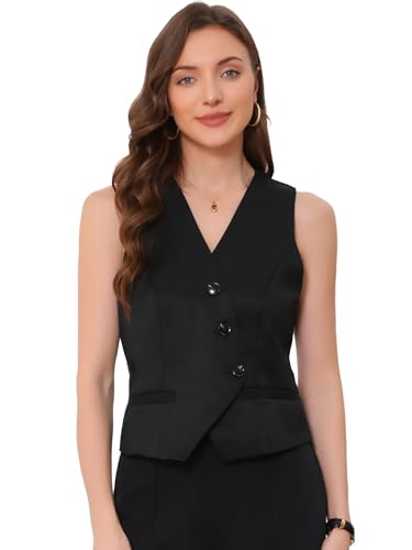 Allegra K Sleeveless Suit Vest for Women's V-Neck Button-Down Sleeveless Work Business Blazer Vests Waistcoat