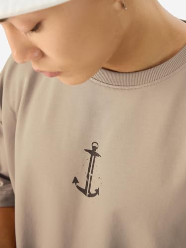 Image of The Souled Store Official One Piece: Most Wanted Men and Boys Short Sleeve Round Neck Brown Graphic Printed Cotton Oversized T-Shirts