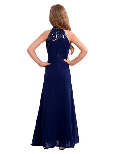 FEESHOW Girls Junior Bridesmaid Dresses Kids Sequins Halter Princess Dresses Pageant Formal Dress Wedding Party Gowns2