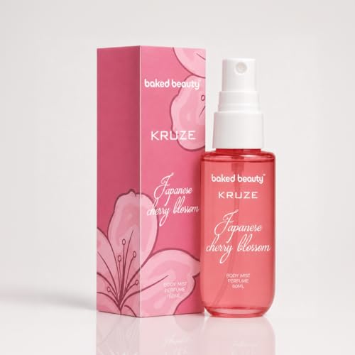 Image of BAKED BEAUTY Kruze Japanese Cherry Blossom Perfume Body Mist | Refreshing Long Lasting Tropical Fragrance|Double Duty Mist For Hair & Body| Travel-Friendly Perfume Body Spray for Women- 60ml