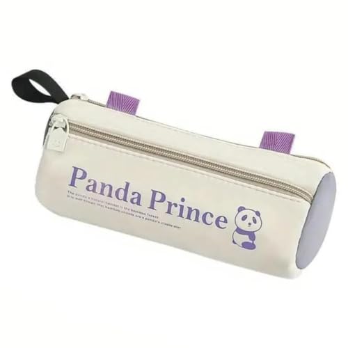 Image of Canvas School Bag Pencil Case, 3 Layer 6 Compartment Large Capacity, Aesthetic Pencil Pouch for Stationary, Cute Stationery for Kids, Pencil Case for Girls & Boys (Panda Prince Cream)