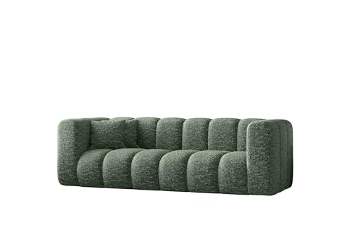 Kaiser Möbel - Sofa 3 Sitzer - 3er Couch - 91x230x70 cm - Relaxsofa Wohnzimmer, Jugendzimmer - HR-Schaum, Gewellte Feder, 2 dekorative Kissen - Grand - Stoff Haga - Grün – Bild 4