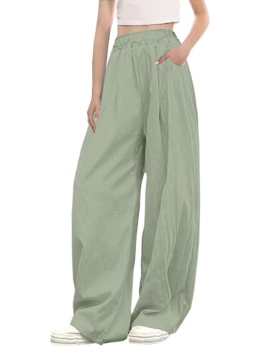 Image of SANGTREE Girls & Woman Wide Leg Pants Lightweight Casual Elastic High Waist Straight Leg Loose Trousers,4 Years - Woman 2XL
