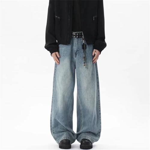 Men's Summer Wide Leg Curved-Knife Jeans American Bamboo Pattern Texture Design Trendy Denim Pants4