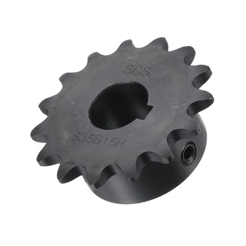 Image of uxcell #35 Chain Roller Sprocket B Type, 5 /8 inch Bore 15 Tooth Single Strand Chain Sprocket, Carbon Steel, Keyway with Set Screws
