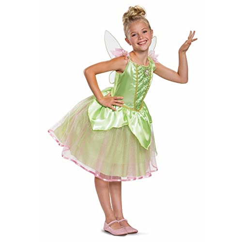Disguise Disney Officiel Deluxe Déguisement Fée Clochette Enfant, Déguisement Fille Disney en taille M, Vert, 7-8 ans