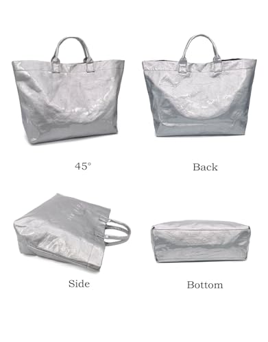 Image of PVC Tote Bag Gifts for Women Large Tote Purse Kraft Paper Letter Print Hobo Handbags for Work Beach Shopping Travel