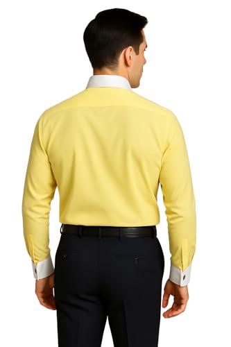 Image of Men's Premium Cotton Formal Dress Shirt - White Collar & French Cuffs with Cufflinks | Solid White, Micro Check & Striped for Office, Wedding