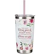 Christian Art Gifts Stainless Steel White & Pink Floral Scripture Travel Mug Tumbler for Women: L...