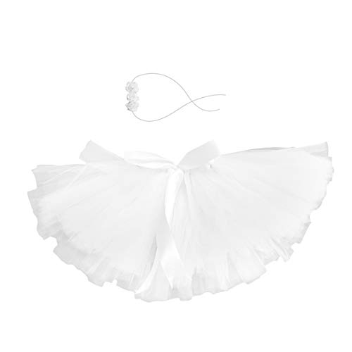 Amosfun Tutu Infantile Jupe bébé Jupe Tutu bébé Photographie de vêtements Nouveau-nés Prop Habiller avec Bandeau Floral pour bébés Filles (Blanc)