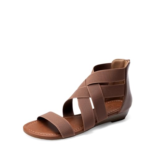 Image of DREAM PAIRS Women's Elastic Ankle Strap Sandals Gladiator Strappy Low Wedges Sandals
