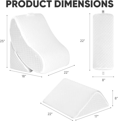 Image of OAISZ 4 PCS Wedge Pillow Set for After Surgery, Memory Foam Orthopedic Bed Wedge Pillow Set, Adjustable Bed for Sleeping, Acid Reflux Relief, Post Surgery Recovery, Back Support, Leg Elevation, White