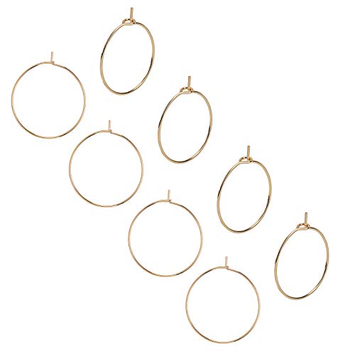 UNICRAFTALE About 50pcs 25mm Golden Wine Glass Charms Rings Stainless Steel Hoop Earring Findings 0.7mm Pin Earring Beading for Women Basketball Wives Hoop Earrings Making