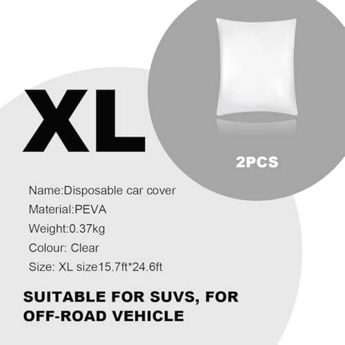 Image of 2 PCS Disposable Car Cover, Waterproof Clear Plastic Car Full Exterior Covers with Elastic Band, Universal Transparent Protective Cover for Cars SUVs, Car Accessories (XL)
